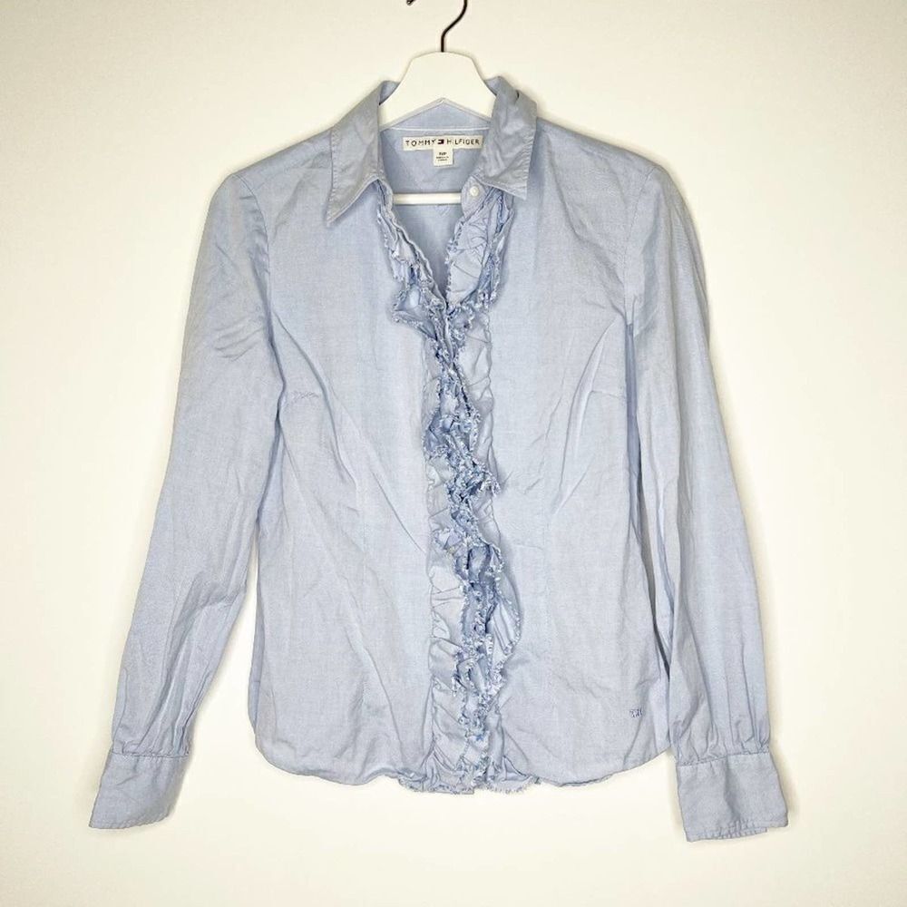 TOMMY HILFIGER Blue Ruffle Button Down Shirt 